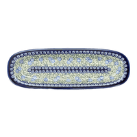 A picture of a Polish Pottery Zaklady 17.5" x 6" Oval Platter (Spring Swirl) | Y1430A-A1073A as shown at PolishPotteryOutlet.com/products/17-5-x-6-oval-platter-spring-swirl-y1430a-a1073a