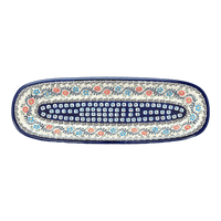 A picture of a Polish Pottery Zaklady 17.5" x 6" Oval Platter (Climbing Aster) | Y1430A-A1145A as shown at PolishPotteryOutlet.com/products/17-5-x-6-oval-platter-climbing-aster-y1430a-a1145a