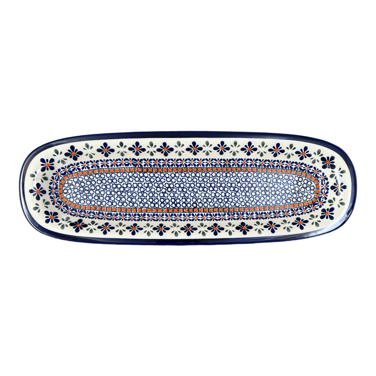 Platter, Oval, 17.5" x 6" in "Blue Mosaic Flower" by Zaklady | Y1430A-A221A