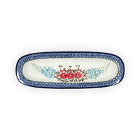 A picture of a Polish Pottery Zaklady 17.5" x 6" Oval Platter (Floral Crescent) | Y1430A-ART237 as shown at PolishPotteryOutlet.com/products/17-5-x-6-oval-platter-fields-of-flowers-y1430a-art237