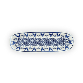 Polish Pottery Zaklady 17.5" x 6" Oval Platter (Rooster Blues) | Y1430A-D1149 Additional Image at PolishPotteryOutlet.com