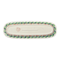 A picture of a Polish Pottery Zaklady 17.5" x 6" Oval Platter (Raspberry Delight) | Y1430A-D1170 as shown at PolishPotteryOutlet.com/products/medium-oval-tray-raspberry-delight-y1430a-d1170
