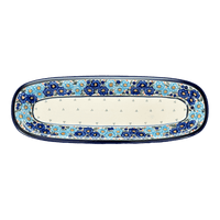 A picture of a Polish Pottery Zaklady 17.5" x 6" Oval Platter (Garden Party Blues) | Y1430A-DU50 as shown at PolishPotteryOutlet.com/products/medium-oval-tray-garden-party-blues-y1430a-du50