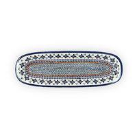 A picture of a Polish Pottery Zaklady 17.5" x 6" Oval Platter (Emerald Mosaic) | Y1430A-DU60 as shown at PolishPotteryOutlet.com/products/17-5-x-6-oval-platter-emerald-mosaic-y1430a-du60