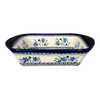 Polish Pottery Zaklady 8" x 12" Small Lasagna Baker With Handles (Blue Tulips) | Y1444A-ART160 at PolishPotteryOutlet.com