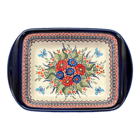 Polish Pottery Zaklady 9.25" x 14" Lasagna Pan W/Handles (Butterfly Bouquet) | Y1445A-ART149 Additional Image at PolishPotteryOutlet.com