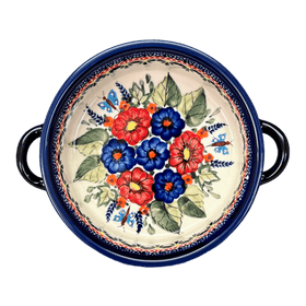 Polish Pottery Zaklady Small Round Casserole W/Handles (Butterfly Bouquet) | Y1454A-ART149 Additional Image at PolishPotteryOutlet.com