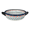Polish Pottery Zaklady Small Round Casserole W/Handles (Beaded Turquoise) | Y1454A-DU203 at PolishPotteryOutlet.com