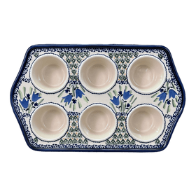 Polish Pottery Zaklady Muffin Pan (Blue Tulips) | Y1778-ART160 Additional Image at PolishPotteryOutlet.com