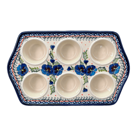 Polish Pottery Zaklady Muffin Pan (Pansies in Bloom) | Y1778-ART277 Additional Image at PolishPotteryOutlet.com