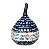 A picture of a Polish Pottery Zaklady 8.5" Large Garlic Keeper (Climbing Aster) | Y1835-A1145A as shown at PolishPotteryOutlet.com/products/8-5-large-garlic-keeper-climbing-aster-y1835-a1145a