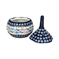 A picture of a Polish Pottery Zaklady 8.5" Large Garlic Keeper (Climbing Aster) | Y1835-A1145A as shown at PolishPotteryOutlet.com/products/8-5-large-garlic-keeper-climbing-aster-y1835-a1145a