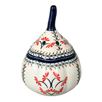 A picture of a Polish Pottery Zaklady Large Garlic Keeper (Scarlet Stitch) | Y1835-A1158A as shown at PolishPotteryOutlet.com/products/large-garlic-keeper-scarlet-stitch-y1835-a1158a