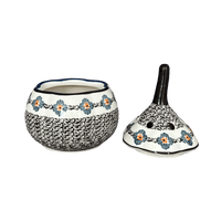 A picture of a Polish Pottery Zaklady 8.5" Large Garlic Keeper (Mesa Verde Midnight) | Y1835-A1159A as shown at PolishPotteryOutlet.com/products/8-5-large-garlic-keeper-mesa-verde-midnight-y1835-a1159a