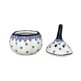 Polish Pottery Zaklady Large Garlic Keeper (Falling Blue Daisies) | Y1835-A882A Additional Image at PolishPotteryOutlet.com
