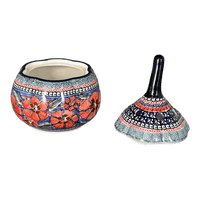 A picture of a Polish Pottery Zaklady Large Garlic Keeper (Exotic Reds) | Y1835-ART150 as shown at PolishPotteryOutlet.com/products/large-garlic-keeper-exotic-reds-y1835-art150