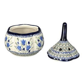 Polish Pottery Zaklady Large Garlic Keeper (Blue Tulips) | Y1835-ART160 Additional Image at PolishPotteryOutlet.com