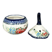 A picture of a Polish Pottery Zaklady Large Garlic Keeper (Floral Crescent) | Y1835-ART237 as shown at PolishPotteryOutlet.com/products/8-5-large-garlic-keeper-fields-of-flowers-y1835-art237