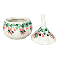 A picture of a Polish Pottery Zaklady Large Garlic Keeper (Raspberry Delight) | Y1835-D1170 as shown at PolishPotteryOutlet.com/products/garlic-keeper-raspberry-delight-y1835-d1170