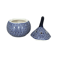 A picture of a Polish Pottery Zaklady Large Garlic Keeper (Ditsy Daisies) | Y1835-D120 as shown at PolishPotteryOutlet.com/products/8-5-large-garlic-keeper-ditsy-daisies-y1835-d120