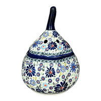 A picture of a Polish Pottery Zaklady Large Garlic Keeper (Floral Explosion) | Y1835-DU126 as shown at PolishPotteryOutlet.com/products/8-5-large-garlic-keeper-du126-y1835-du126