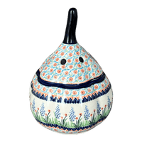A picture of a Polish Pottery Zaklady Large Garlic Keeper (Lilac Garden) | Y1835-DU155 as shown at PolishPotteryOutlet.com/products/garlic-keeper-du155-y1835-du155