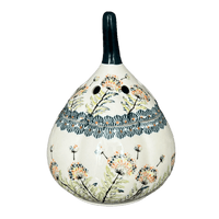 A picture of a Polish Pottery Zaklady 8.5" Large Garlic Keeper (Dandelions) | Y1835-DU201 as shown at PolishPotteryOutlet.com/products/8-5-large-garlic-keeper-dandelions-y1835-du201