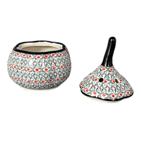 A picture of a Polish Pottery Zaklady Large Garlic Keeper (Beaded Turquoise) | Y1835-DU203 as shown at PolishPotteryOutlet.com/products/garlic-keeper-beaded-turquoise-y1835-du203