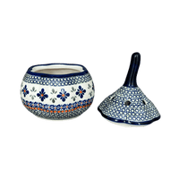 A picture of a Polish Pottery Zaklady Large Garlic Keeper (Emerald Mosaic) | Y1835-DU60 as shown at PolishPotteryOutlet.com/products/8-5-large-garlic-keeper-emerald-mosaic-y1835-du60