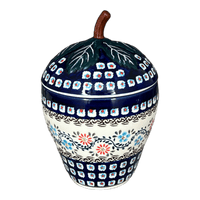 A picture of a Polish Pottery Zaklady 8" Strawberry Canister (Climbing Aster) | Y1873-A1145A as shown at PolishPotteryOutlet.com/products/8-strawberry-canister-climbing-aster-y1873-a1145a