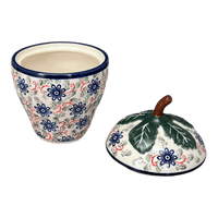 A picture of a Polish Pottery Zaklady Strawberry Canister (Swirling Flowers) | Y1873-A1197A as shown at PolishPotteryOutlet.com/products/berry-keeper-swirling-flowers-y1873-a1197a
