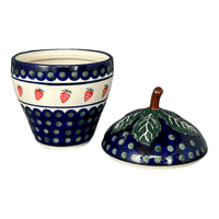 A picture of a Polish Pottery Zaklady Strawberry Canister (Strawberry Dot) | Y1873-A310A as shown at PolishPotteryOutlet.com/products/8-strawberry-canister-strawberry-dot-y1873-a310a