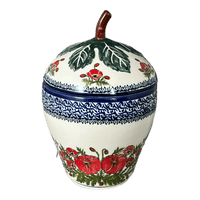 A picture of a Polish Pottery Zaklady Strawberry Canister (Floral Crescent) | Y1873-ART237 as shown at PolishPotteryOutlet.com/products/berry-keeper-fields-of-flowers-y1873-art237