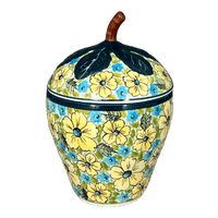 A picture of a Polish Pottery Zaklady 8" Strawberry Canister (Sunny Meadow) | Y1873-ART332 as shown at PolishPotteryOutlet.com/products/8-strawberry-canister-sunny-meadow-y1873-art332