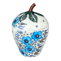 A picture of a Polish Pottery Zaklady 8" Strawberry Canister (Something Blue) | Y1873-ART374 as shown at PolishPotteryOutlet.com/products/8-strawberry-canister-something-blue-y1873-art374