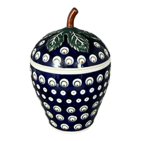 A picture of a Polish Pottery Zaklady Strawberry Canister (Peacock Burst) | Y1873-D487 as shown at PolishPotteryOutlet.com/products/berry-keeper-peacock-burst-y1873-d487