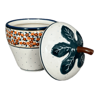 A picture of a Polish Pottery Zaklady 8" Strawberry Canister (Orange Wreath) | Y1873-DU52 as shown at PolishPotteryOutlet.com/products/8-strawberry-canister-orange-wreath-y1873-du52