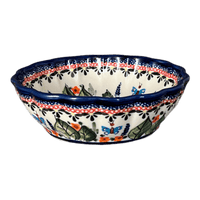 A picture of a Polish Pottery Zaklady Scalloped 6.25" Bowl (Butterfly Bouquet) | Y1891A-ART149 as shown at PolishPotteryOutlet.com/products/zaklady-scalloped-6-25-bowl-butterfly-bouquet-y1891a-art149