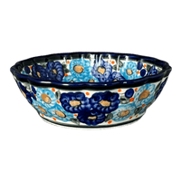 A picture of a Polish Pottery Zaklady Scalloped 6.25" Bowl (Garden Party Blues) | Y1891A-DU50 as shown at PolishPotteryOutlet.com/products/zaklady-scalloped-6-25-bowl-garden-party-blues-y1891a-du50