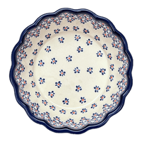 A picture of a Polish Pottery Zaklady Scalloped 7" Bowl (Falling Blue Daisies) | Y1892A-A882A as shown at PolishPotteryOutlet.com/products/7-scalloped-bowl-falling-blue-daisies-y1892a-a882a