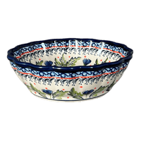 A picture of a Polish Pottery Zaklady Scalloped 7" Bowl (Pansies in Bloom) | Y1892A-ART277 as shown at PolishPotteryOutlet.com/products/zaklady-scalloped-7-bowl-pansies-in-bloom-y1892a-art277