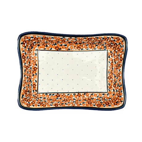 Serving Dish, Angular, 10" x 7" in "Orange Wreath" by Zaklady | Y1935A-DU52