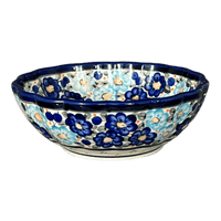 A picture of a Polish Pottery Zaklady 7" Blossom Bowl (Garden Party Blues) | Y1946A-DU50 as shown at PolishPotteryOutlet.com/products/wavy-7-bowl-garden-party-blues-y1946a-du50