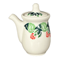 A picture of a Polish Pottery Zaklady Soy Sauce Pitcher (Raspberry Delight) | Y1947-D1170 as shown at PolishPotteryOutlet.com/products/soy-sauce-pitcher-raspberry-delight-y1947-d1170