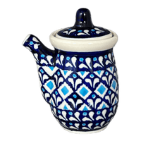 A picture of a Polish Pottery Zaklady Soy Sauce Pitcher (Mosaic Blues) | Y1947-D910 as shown at PolishPotteryOutlet.com/products/soy-sauce-pitcher-mosaic-blues-y1947-d910