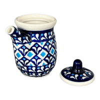A picture of a Polish Pottery Zaklady Soy Sauce Pitcher (Mosaic Blues) | Y1947-D910 as shown at PolishPotteryOutlet.com/products/soy-sauce-pitcher-mosaic-blues-y1947-d910