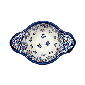Polish Pottery Zaklady Small Bowl W/Handles (Falling Blue Daisies) | Y1971A-A882A Additional Image at PolishPotteryOutlet.com