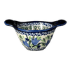 Polish Pottery Zaklady Small Bowl W/Handles (Blue Tulips) | Y1971A-ART160 at PolishPotteryOutlet.com
