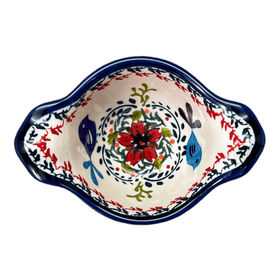 Polish Pottery Zaklady Small Bowl W/Handles (Circling Bluebirds) | Y1971A-ART214 Additional Image at PolishPotteryOutlet.com