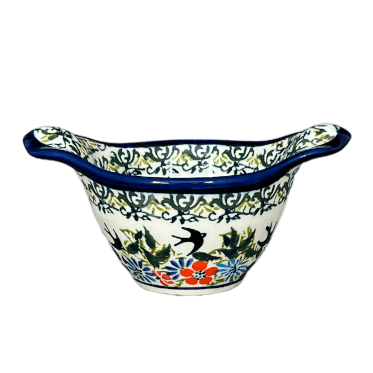Bowl, Round, Handles, 3.5" Small in "Floral Swallows" by Zaklady | Y1971A-DU182